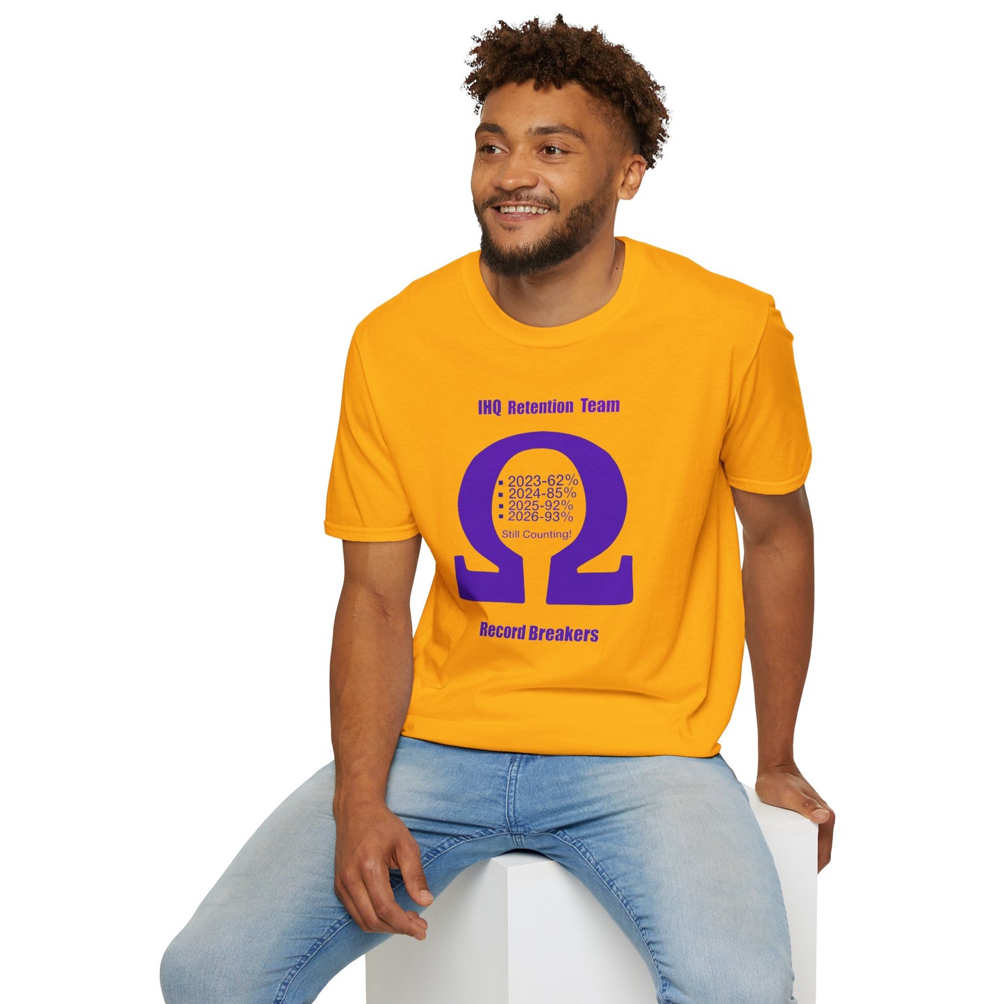 Omega Fraternity T‑Shirt — Purple Omega Crest with Records & Years