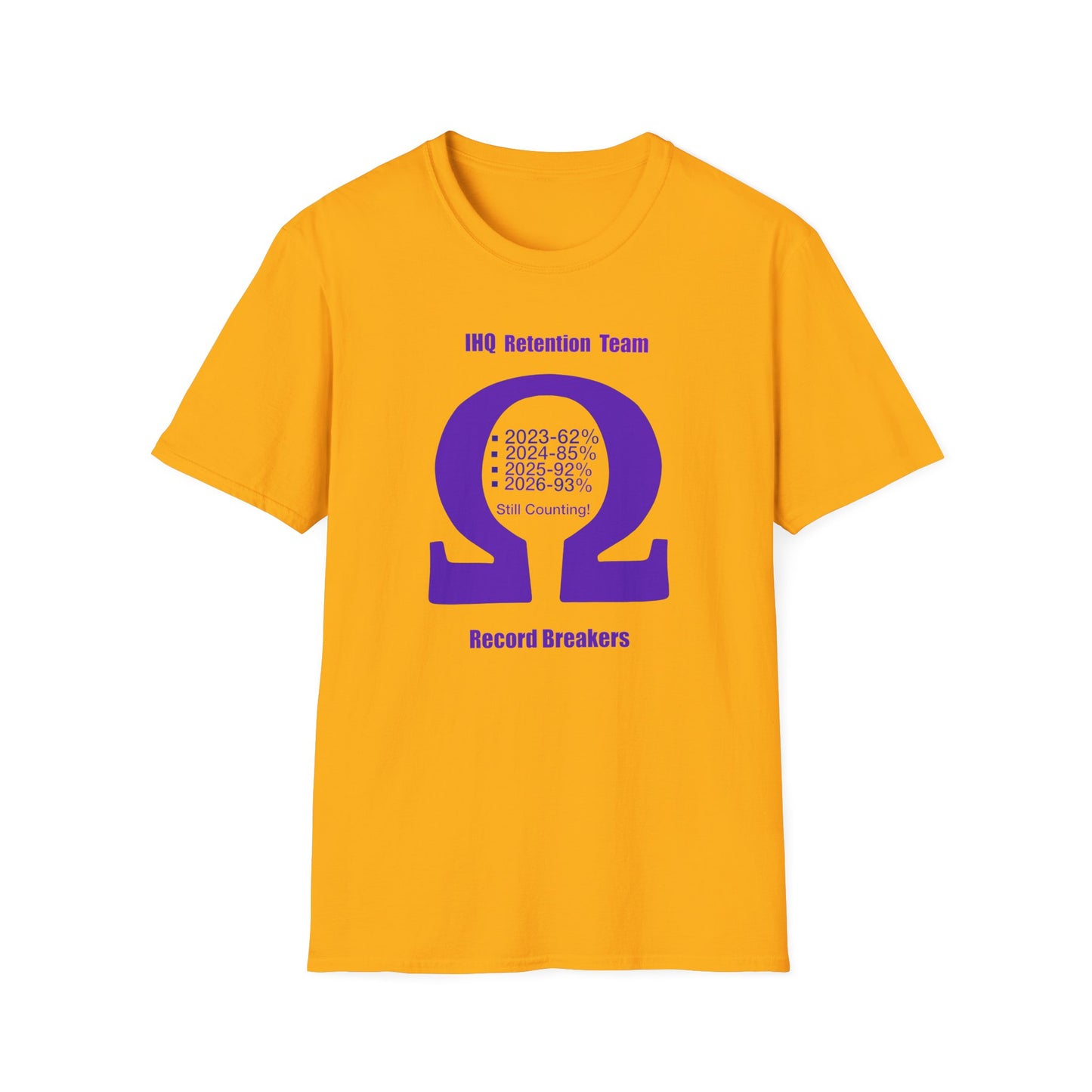 Omega Fraternity T‑Shirt — Purple Omega Crest with Records & Years