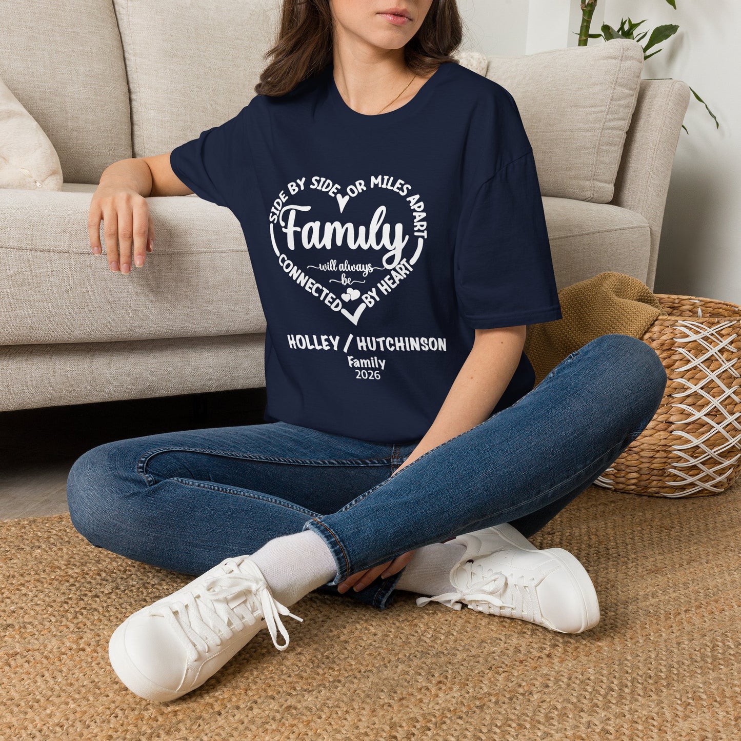 T-Shirt — "Family: Side by Side or Miles Apart, Connected by Heart" Reunion Tee